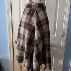 Womens Brown Plaid A-Line Midi Skirt